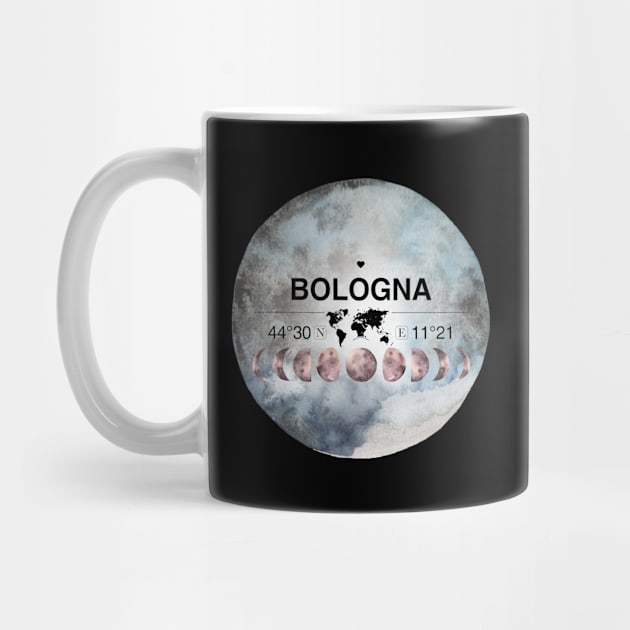 Bologna, Emilia-romagna, Italy, Watercolor Design with Latitude & Longitude Map Coordinates by MapYourWorld